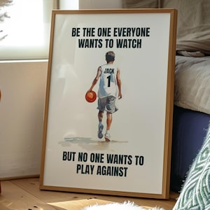May include: A motivational poster featuring a basketball player dribbling a ball with the text "Be the one everyone wants to watch, but no one wants to play against". The player is wearing a white jersey with the name "Jack" and the number "1" on the back.