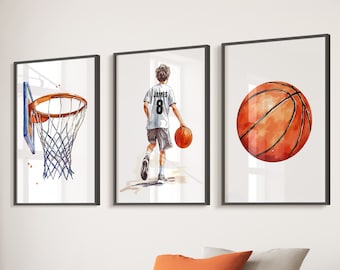 Personalised Basketball Wall Art Prints Personalised Basketball Prints Boys Bedroom Decor, Kid Bedroom Football Decor, Shirt Name Print