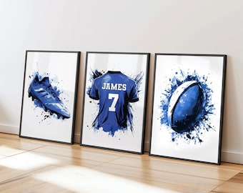 Personalised Rugby Wall Art Prints, ALL KIT COLOURS - Boys Rugby Gift for Boys Rugby League, Boys Bedroom Decor, Rugby Prints Poster