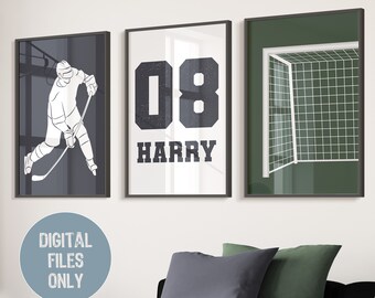 Hockey Wall Art, Ice Hockey Poster, Hockey Prints, Navy Boys Room Decor, Ice Hockey Prints, Jersey Poster, Custom Name, Digital Download