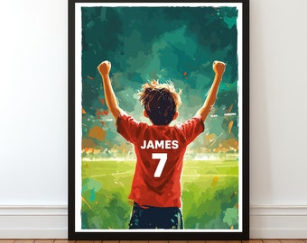 Personalised Football Wall Art Prints Personalised Football Prints Boys Bedroom Decor, Son Bedroom Football Decor, Football Shirt Name Print