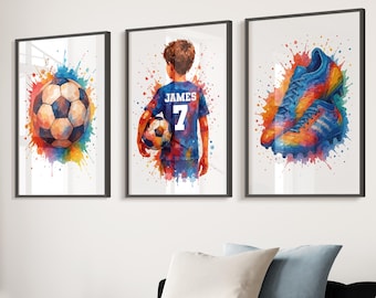 Personalised Football Wall Art Prints Custom Football Prints Boys Bedroom Decor Kids Bedroom Football Decor Football Shirt Name Print Son