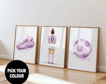 Personalised Girls Football Player Gift, Football Gift for Girls Bedroom Football Decor Football Poster Football Wall Art Girl Football Room