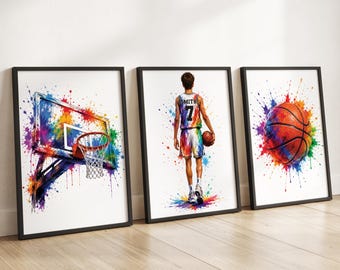 Personalised Basketball Player Art Print, Boys Bedroom Decor, Basketballer Wall Art