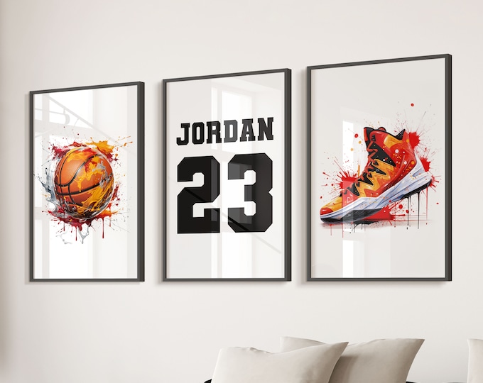 Personalised Basketball Wall Art Prints Personalised Basketball Prints Boys Bedroom Decor, Kid Bedroom Football Decor, Basketball Name Print