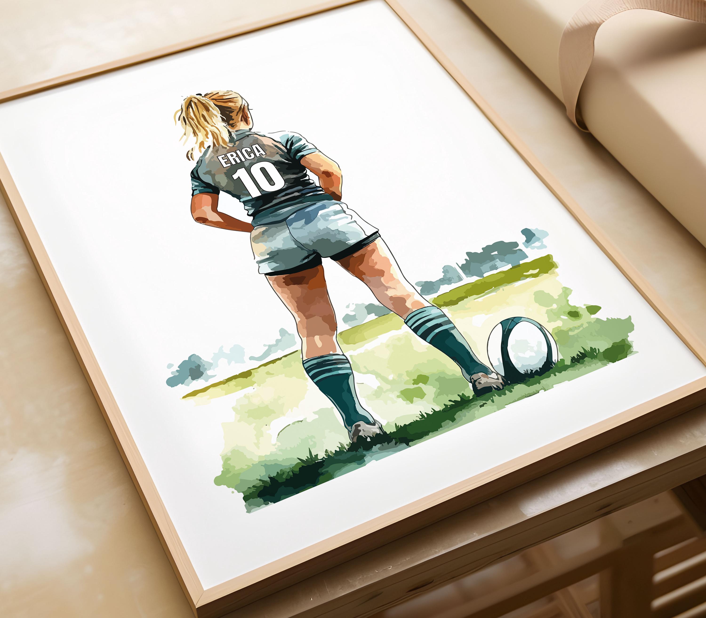 Personalised Girls Rugby Art Print | Female Rugby Player | Rugby Gifts ...