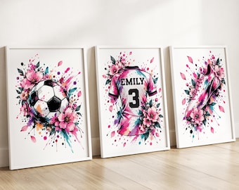 Personalised Girl Football Wall Art Prints For Girls Bedroom Gift For Daughter Sister