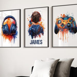 Set of 3 Gaming Wall Art Prints, Personalised Gaming Prints, Gamer Wall Art, Gamer Gift for Boys Bedroom Decor, Video Games Room, Gamer Art