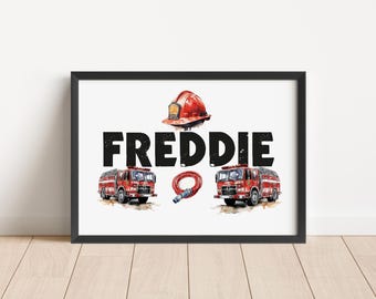 Personalised Vehicle Print Wall Art For Boys Name Print Emergency Vehicle Nursery Decor Nursery Wall Art Boys Bedroom Decor Fire Truck Print