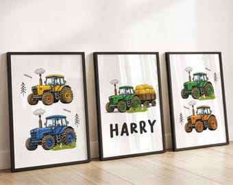 Tractor Prints for Boys Bedroom Tractor Prints Boy Nursery Decor Kids Room Wall Art Toddler Room Personalised Baby Boy Bedroom Decor