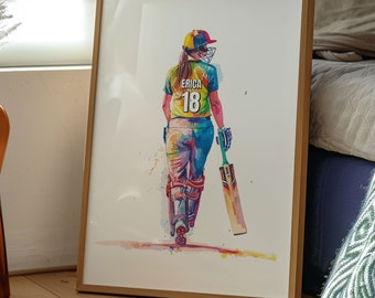 Personalised Cricket Player | Cricket Gifts for Girls | Girl Cricket Poster | Cricket Wall Art | Personalised Cricket Player Gift | Daughter