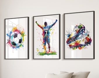 Personalised Football Wall Art Prints Personalised Football Prints Boys Bedroom Decor, Son Bedroom Football Decor, Football Shirt Name Print