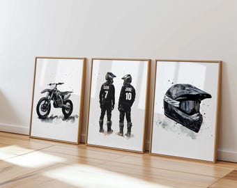 Arte mural de motocross personalizado para niños, impresión de motocross, impresión de motocicleta, impresiones de motocross, arte mural de bicicleta, decoración de dormitorio para niños, impresión de equipo de motocross
