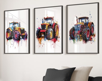 Juego de 3 impresiones de arte mural con grafitis de tractores, decoración de dormitorio de niños, carteles de tractores, arte de guardería para niños, regalos de agricultura con tractores para hijo, habitación de niños