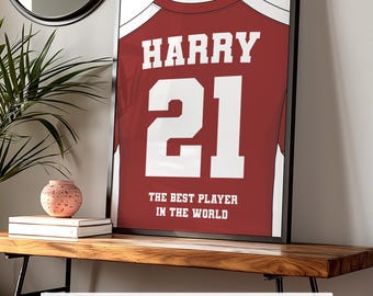 Benutzerdefinierte Fußball-Shirt Druck Geschenk für Jungen Schlafzimmer Personalisierte Fußball-Team Geschenk Fußball-Wandkunst für Jungen-Shirt Name Druck Digital