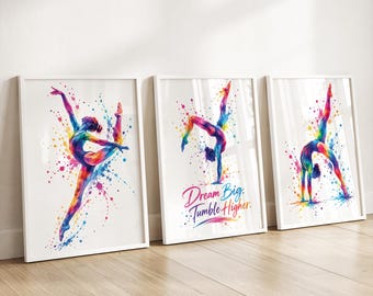 Juego de 3 láminas de gimnasia, regalo para niñas gimnastas, decoración de pared para dormitorio.