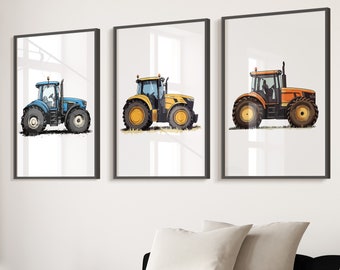 Tractor Wall Decor, Farmhouse Nursery Prints, Set of 3 Prints, Boys Bedroom Decor, Tractor Wall Decor, Kids Nursery Art, Tractor Gifts Son