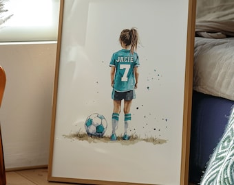 Láminas de arte de pared de fútbol personalizadas Láminas de fútbol personalizadas Decoración de dormitorio de niña, Decoración de fútbol para dormitorio de niño, Impresión de nombre de camiseta de fútbol