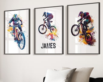 Personalised Bike Wall Art Prints Personalised BMX Rider Prints Boys Bedroom Decor, Kid Bedroom Mountain Bike Decor, Biker Art Decor Prints