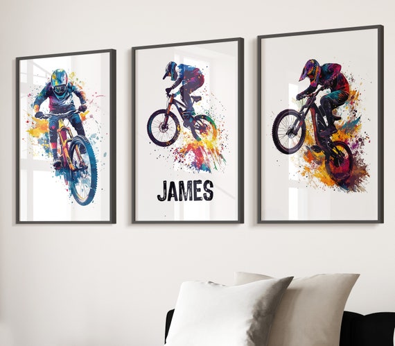 Personalised Bike Wall Art Prints Personalised BMX Rider Prints Boys Bedroom Decor, Kid Bedroom Mountain Bike Decor, Biker Art Decor Prints