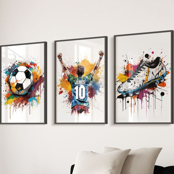 Personalised Football Wall Art Prints Personalised Football Prints Boys Bedroom Decor, Kid Bedroom Football Decor, Football Shirt Name Print