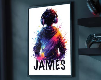 Personalised Gaming Wall Art, Custom Name Gamer Poster Print, Gaming Gifts for Gamers, Boys Video Game Bedroom Decor, Gaming Prints for Boys