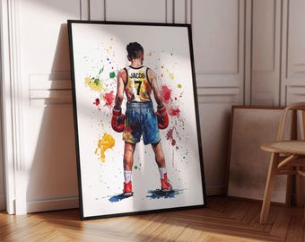 Personalised Boxing Poster Print, Boys Bedroom Decor, Boxing Wall Art, Boxing Print, HAIR STYLE OPTIONS, Gift For Boxer, Son Boxer Gift