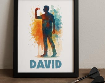 Darts Player Wall Art Watercolour Darts Poster For Man Cave Darts Gifts for Men Darts Player Gifts Boys Bedroom Decor Boys Wall Art