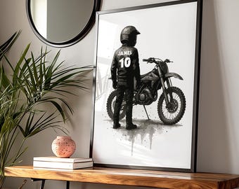 Black Motocross Print Personalised Bike Print Motocross Wall Art Motorbike Wall Art Boys Bedroom Decor Motocross Poster Wall Art For Boys