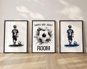 Láminas decorativas de fútbol personalizadas para pared, láminas decorativas de fútbol, decoración para dormitorio infantil, póster de fútbol para dormitorio infantil, regalo de camiseta de fútbol para niños