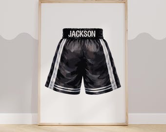 Personalised Boxing Shorts Poster, Boys Bedroom Decor, Boxing Wall Art, Boxing Print, Custom Boxing Print, Gift For Boxer, Boxer Gift