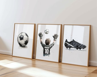 Personalised Football Goalkeeper Prints Set of 3 Football Wall Art Boys Bedroom Football Decor Kid Room Decor Gift for Goalie Football Shirt
