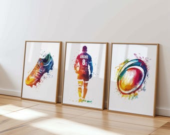 Personalised Rugby Player Gifts, Rugby Gifts for Boys, Wall Art For Rugby Fans, Rugby Bedroom Art, Rugby Posters, Boys Bedroom Prints