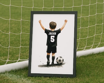 Personalised Football Print Wall Art For Boys Custom Boys Bedroom Decor Kids Bedroom Football Decor Football Shirt Print Son Gifts