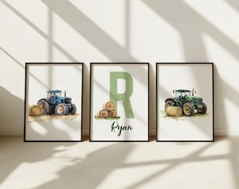 Kids Tractor Poster Set Personalised Wall Art For Boys Bedroom Boys Nursery Prints Farm Wall Art Tractor Prints Farmyard Nursery Decor