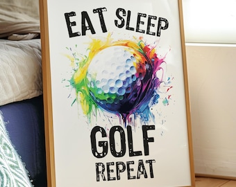 Golf Print - Eat Sleep Golf Repeat, Graffiti Golf Wall Art Poster, Boys Bedroom Decor, Golf Gifts For Men Boys, Golf Wall Art, Golfer Gifts