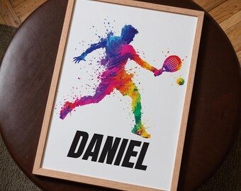 Personalised Padel Player Print | Custom Name Padel Wall Art | Colour Splash Padel Poster | Padel Gift for Him Her | Sports Room Decor
