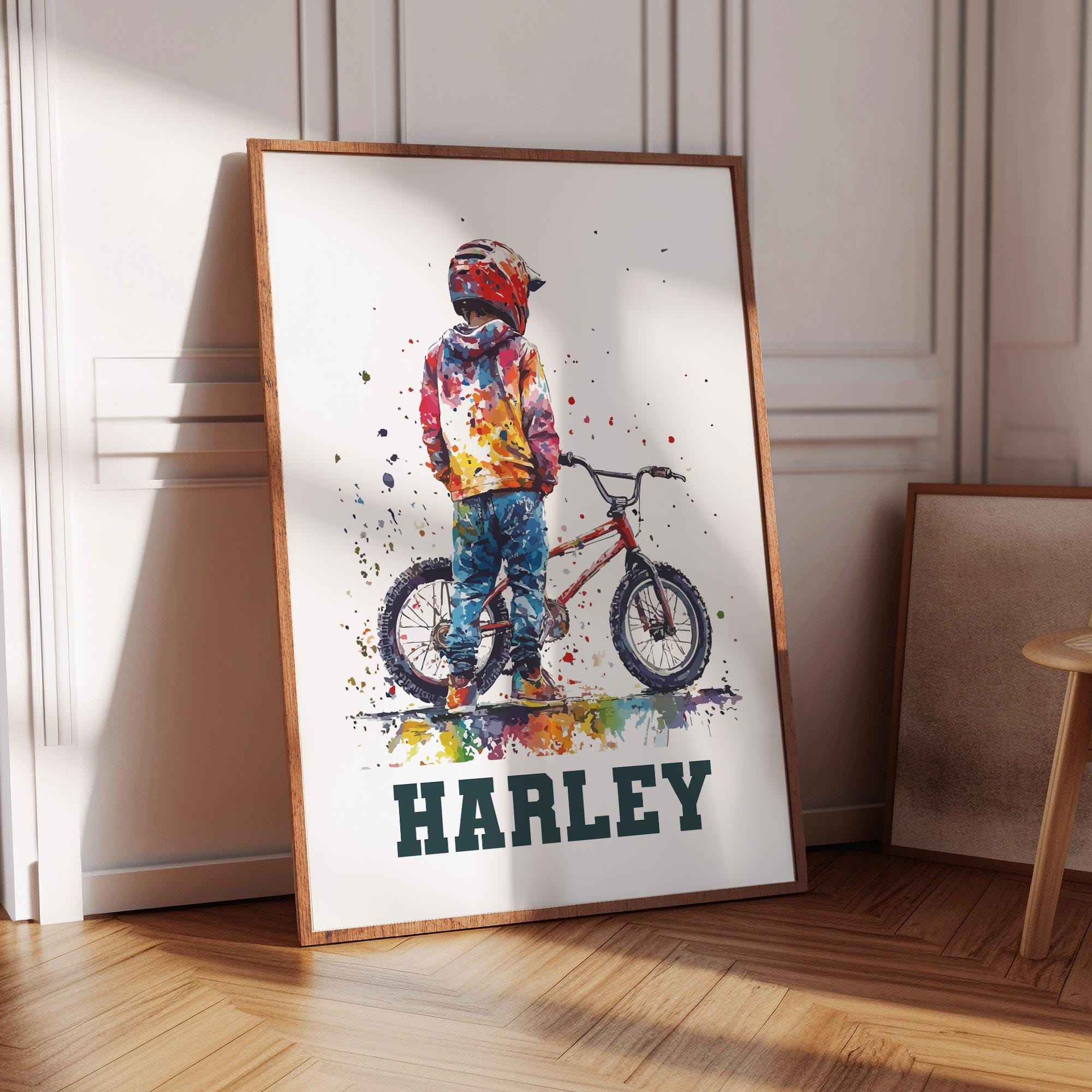 Poster BMX personalizzato per la camera da letto dei ragazzi Stampa bici personalizzata Decorazione camera da letto per ragazzi Arte murale bici Decorazione BMX Download digitale Arte murale per ragazzi