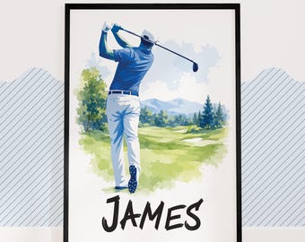Personalised Golf Print for Men - Custom Name Golf Wall Art, Golfer Poster For Man Cave Office, Golf Lover Gift, Golf Gifts For Birthday