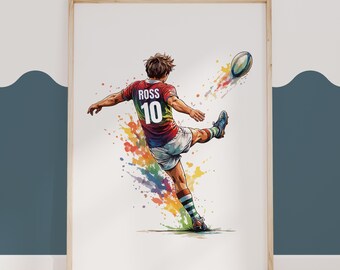 Personalised Rugby Wall Art Print, Rugby Poster Boys Bedroom Decor, Kids Bedroom Rugby Decor, Rugby Player Gift For Son Brother