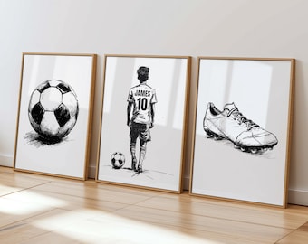 Láminas de fútbol para dormitorio de niños, imágenes de fútbol para niños, láminas de fútbol personalizadas para pared, láminas de fútbol A4 y A3, arte de fútbol enmarcado