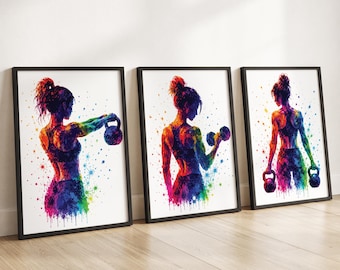 Gym Wall Art For Women Set of 3 Fitness Posters Workout Home Gym Decor