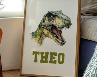 Impresión de dinosaurio personalizada para habitación de niños, decoración de pared de dinosaurios para habitación de niños, decoración de habitación de dinosaurios, impresión de dinosaurios para guardería, dinosaurio imprimible