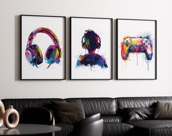 Set of 3 Gaming Prints, Gamer Decor, Gamer Wall Art, Teen Room Prints, Boys Bedroom Decor, Gaming Wall Art, Games Room Poster, Son Gifts