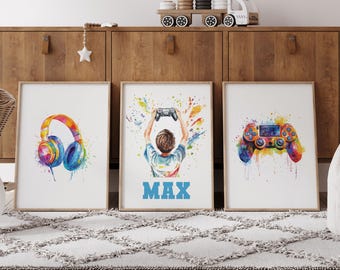 Set of 3 Gaming Prints, Gaming Decor, Gamer Wall Art, Teen Room Prints, Boys Bedroom Decor, Gaming Wall Art, Games Room Graffiti Wall Art