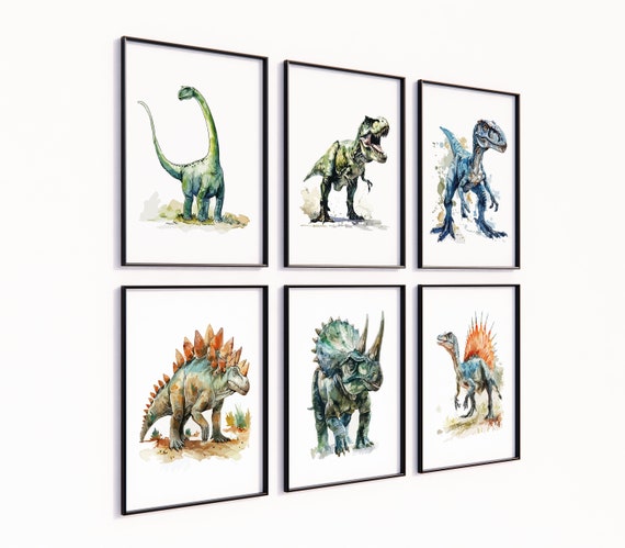 Set of 6 Dinosaur Art Prints, Kids Gallery Wall Art, Dinosaur Wall Art, Nursery Dinosaur Prints, Boys Room Dinosaur Decor, T-Rex Prints