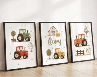 Juego de 3 láminas de tractores para la habitación de niños pequeños o guardería.