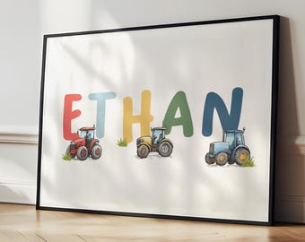 Tractor Poster Personalised Wall Art For Boys Bedroom Boys Nursery Print Farm Wall Art Kids Tractor Print Farmyard Nursery Decor Son Gift