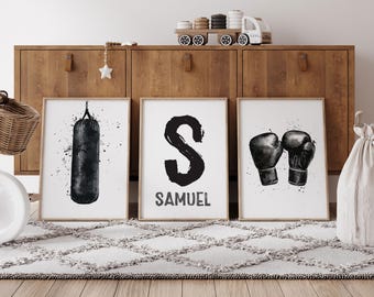 Boxing Poster Prints, Set of 3 Boxing Posters, Boys Girls Bedroom Decor, Personalised Poster, Boxer Gifts, Boxing Custom Wall Art Prints