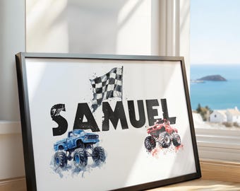 Monster Truck Poster Personalised Wall Art For Boys Bedroom Boys Nursery Print Monster Truck Wall Art Truck Print Boys Nursery Decor